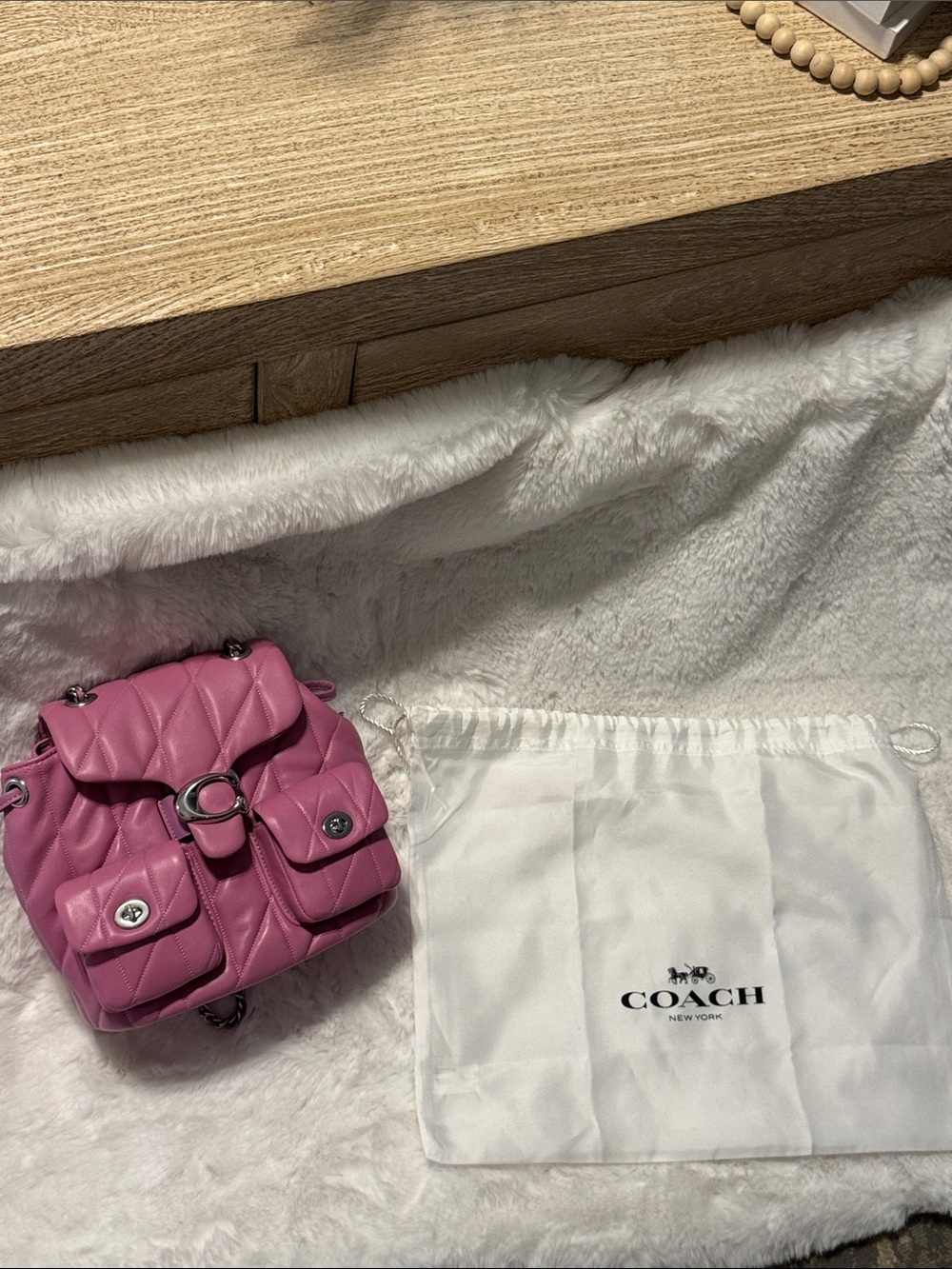 Coach  Tabby Quilted Leather Backpack in Magenta with Silver Hardware - Picture 3 of 13